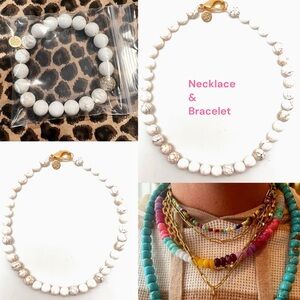 KARLI BUXTON BUNDLE Bead Stone Strand Necklace & Bracelet White Marble NWT